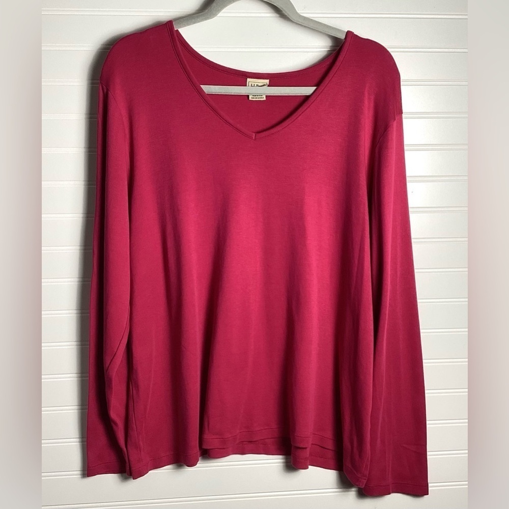 LL Bean scooped Neck red long sleeve Top Size 2X